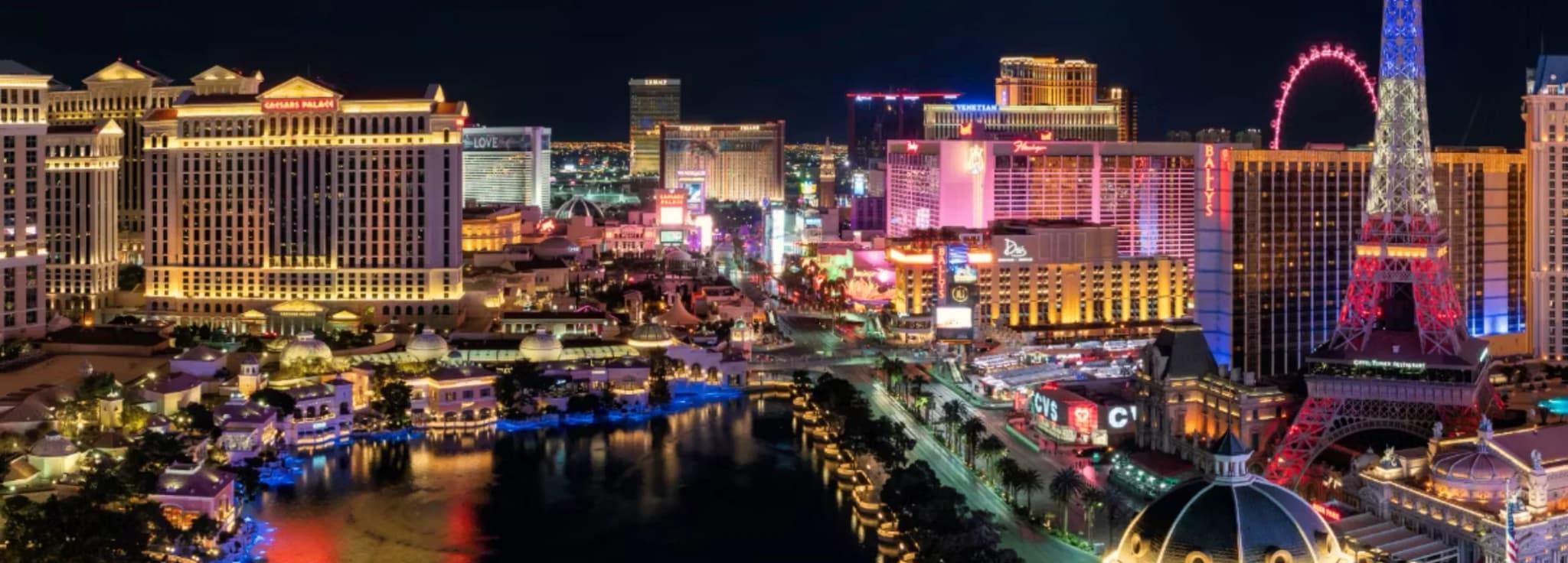 Private jet charter to Las Vegas, Nevada, over the Strip at dusk