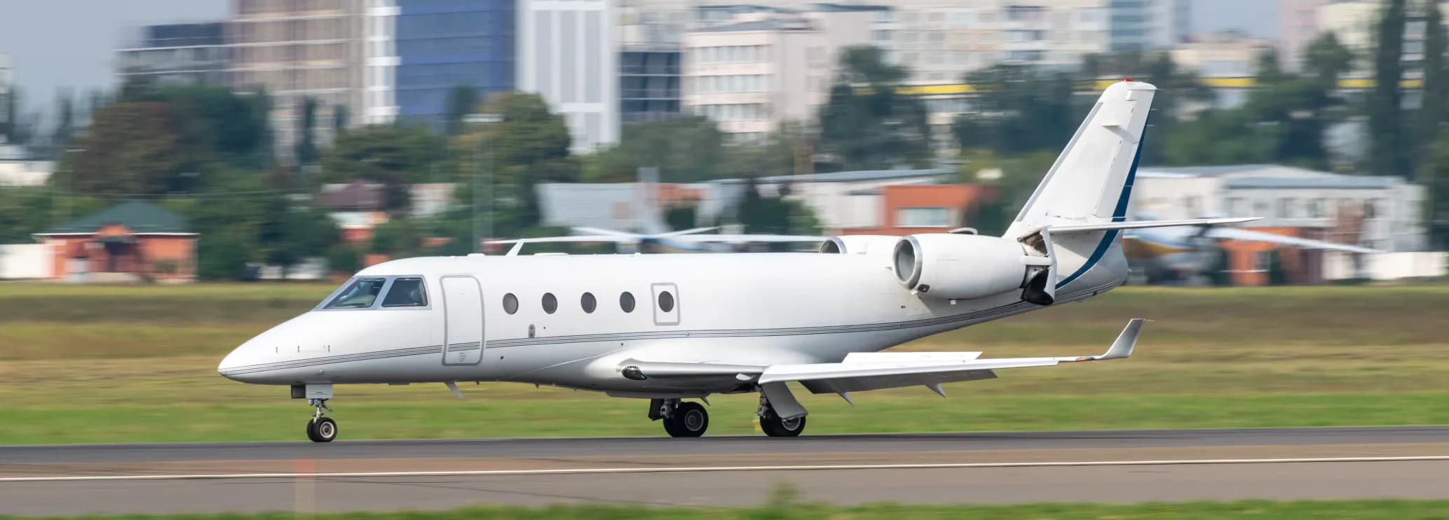 Gulfstream G150 private jet available for charter with Hogani Jets, featuring seating for up to 8 passengers, a 3,000 nautical mile range, and the widest cabin in the midsize jet category.