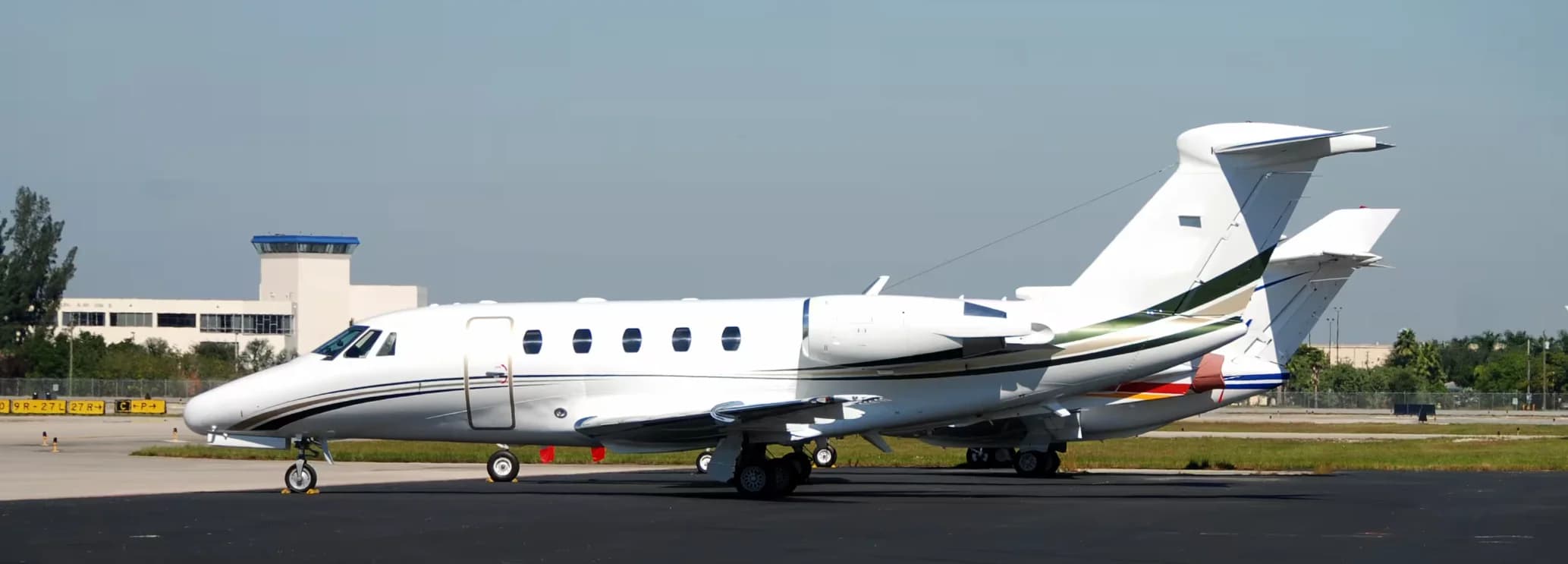 Luxury club-four seating and modern cabin interior of a Citation XLS Gen2 private jet