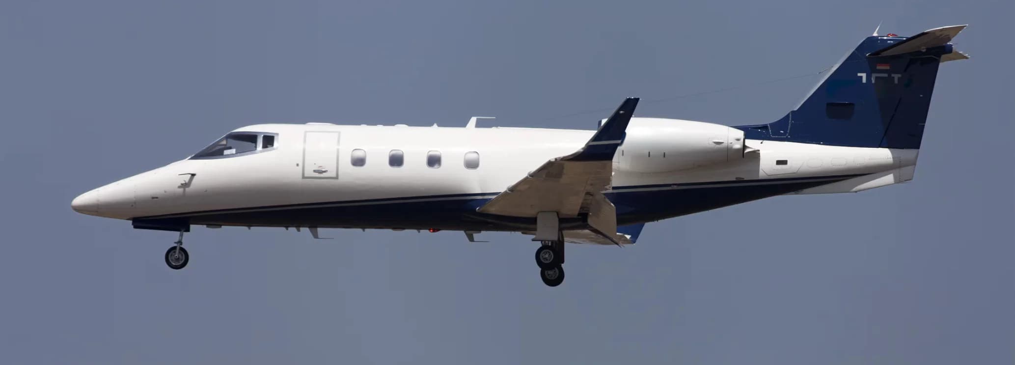 Learjet 55 Longhorn midsize charter jet with distinctive NASA-developed winglets