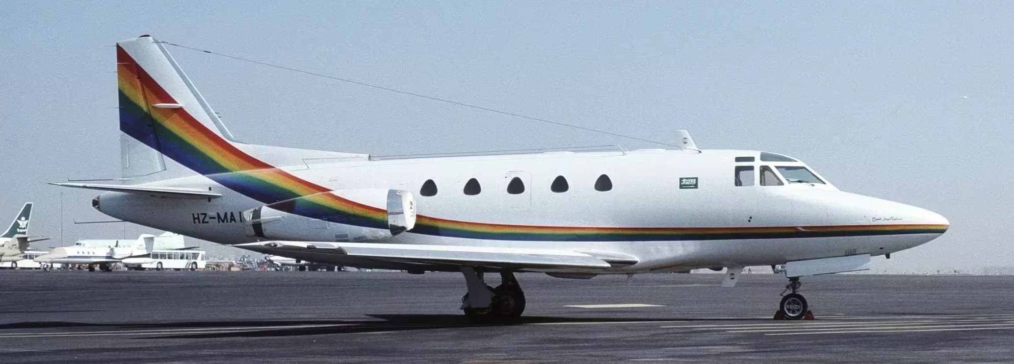Sabreliner 65 midsize charter jet on the tarmac, the record-setting aircraft available to charter from $2,800 per hour
