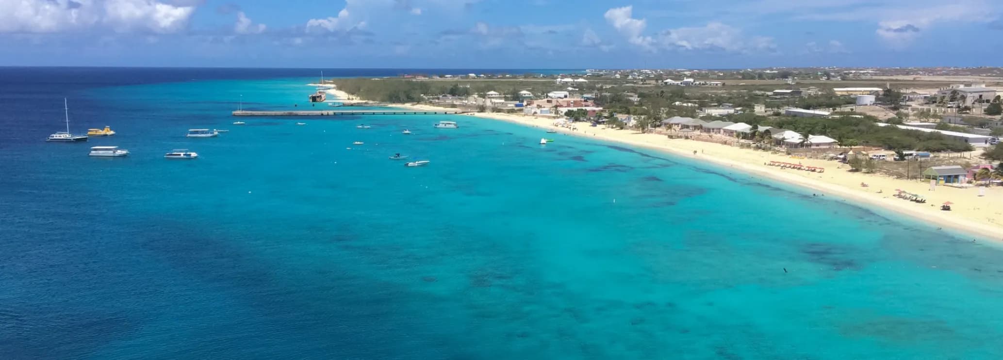 Aerial view of Grand Turk beach, coastline and turquoise Caribbean Sea