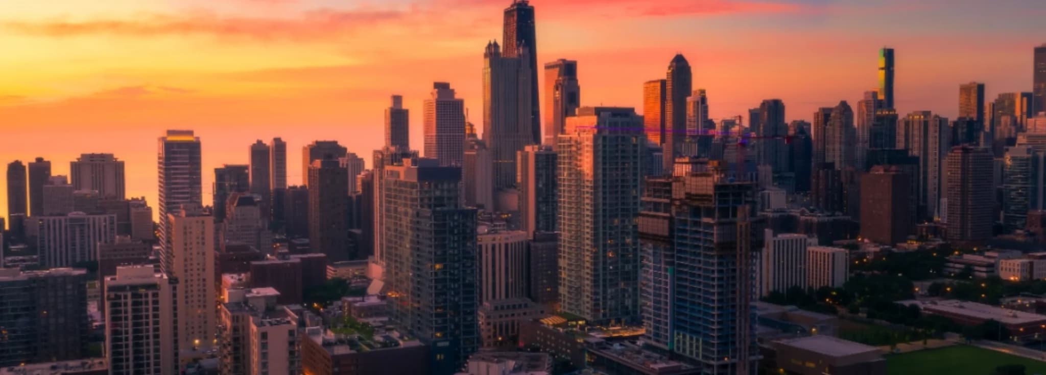 Private jet charter to Chicago, Illinois, with the downtown skyline on Lake Michigan